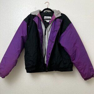 Vtg 80s Original Windbreaker Brand Colorblock Coat Jacket‎ Parka Purple Black XL